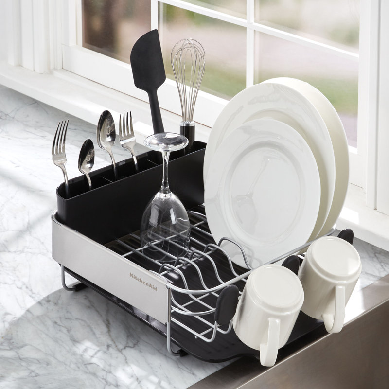 KitchenAid® Compact Stainless Steel Dish Rack, 16.06-Inch, Black