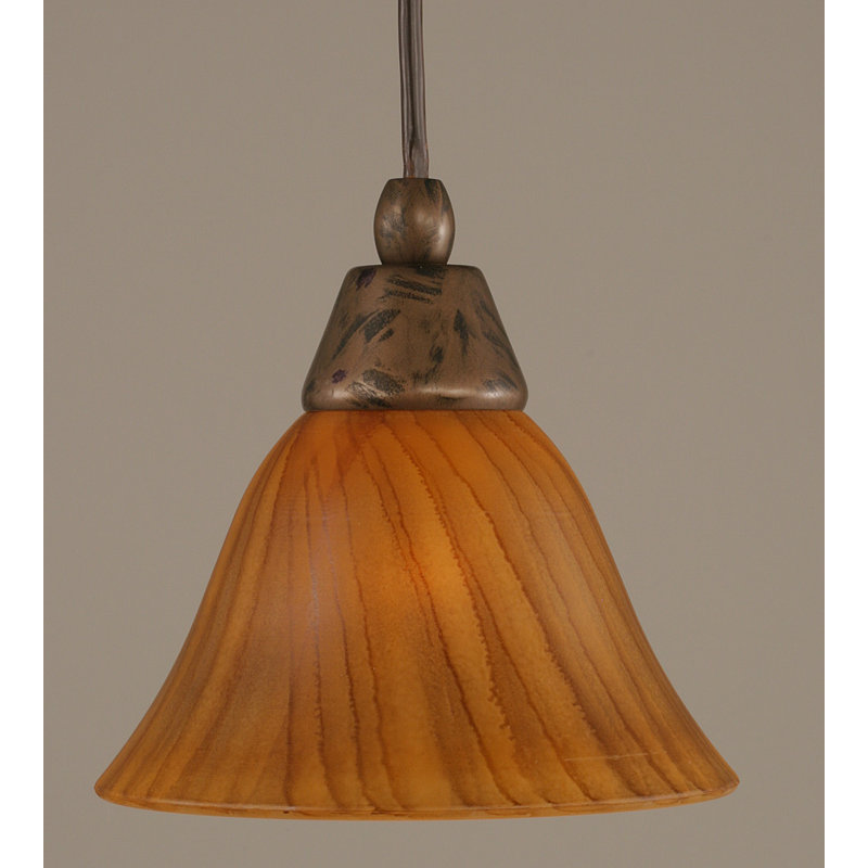 Cord Hung Mini Pendant Shown In Black Copper Finish With 10" Amber Crystal Glass, Bronze, 7" W, Italian Ice Glass