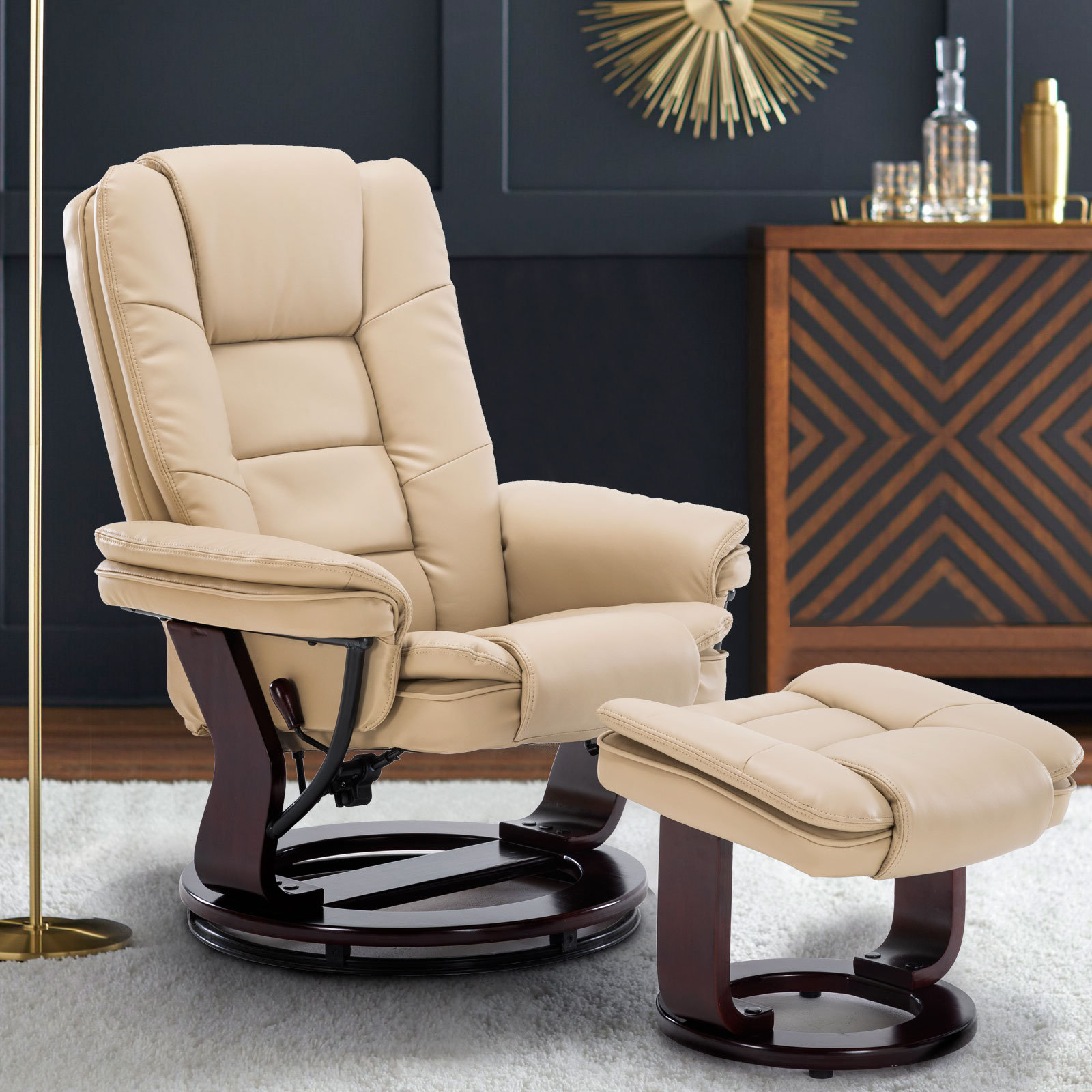 Snugway 32" Contemporary Leather Recliner and Ottoman with Swiveling