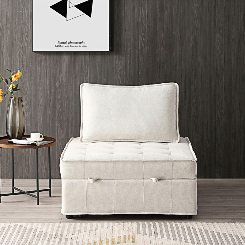 Multipurpose Pulling Out Sofa Bed, Beige Linen Fabric