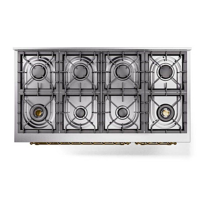 ILVE UPD406NMP Nostalgie II 48 inch Dual Fuel Range with 8 Total Black Brass Burners (Limited Edition), White, Natural Gas
