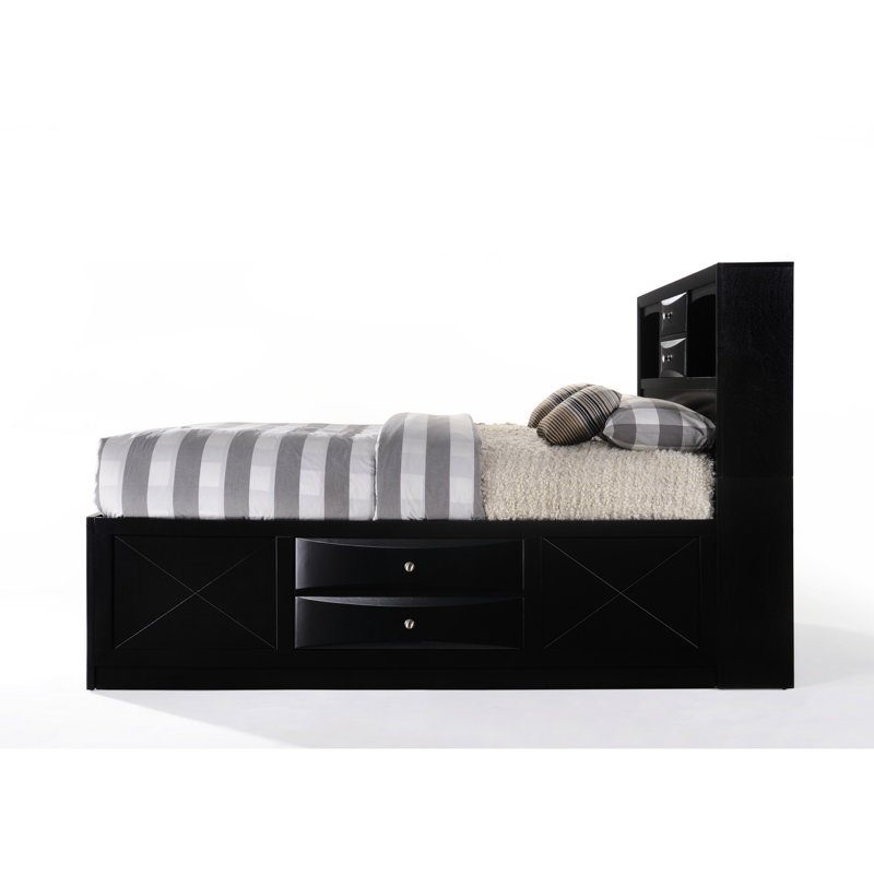 Lit double noir avec fonction de rangement, version - 8 tiroirs, sans sommier, assemblage en bois, connexion, assemblage, montage, collage, fixation, liaison, combinaison, fusion, intégration, unification,