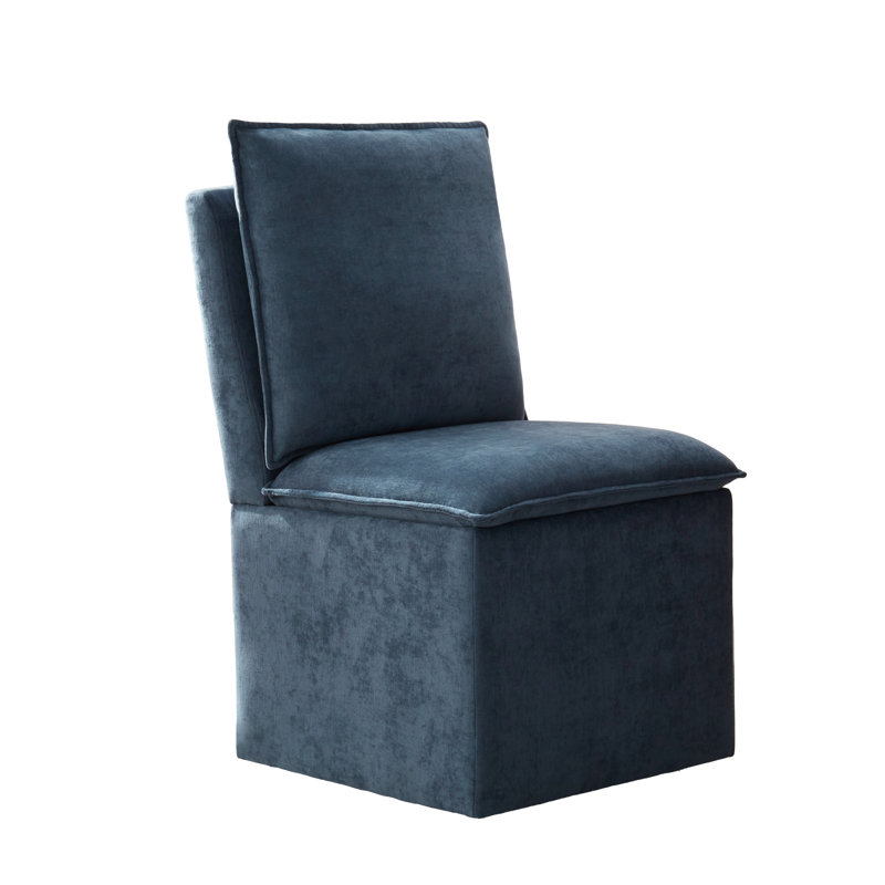 Modern Fabric Upholstered Storage Side Chairs with Casters for Living Room, Navy