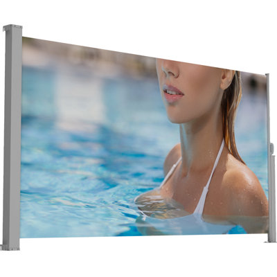 American Design 71" Tall 138" Deep Retractable Side Awning, Gray, Semi-Transparent, With Printed Screens, To Block In Balcony 71"X138" Gray Manual, Printing, Upf50+, Made Of Metal And Fabric, For