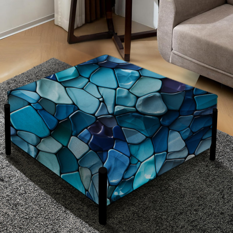 Grand repose-pieds carré bleu turquoise et turquoise