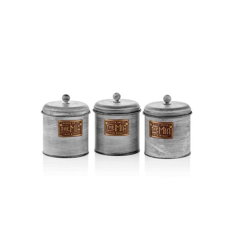 Metal Jar - Set of 3, 17cm H x 13cm W x 13cm D