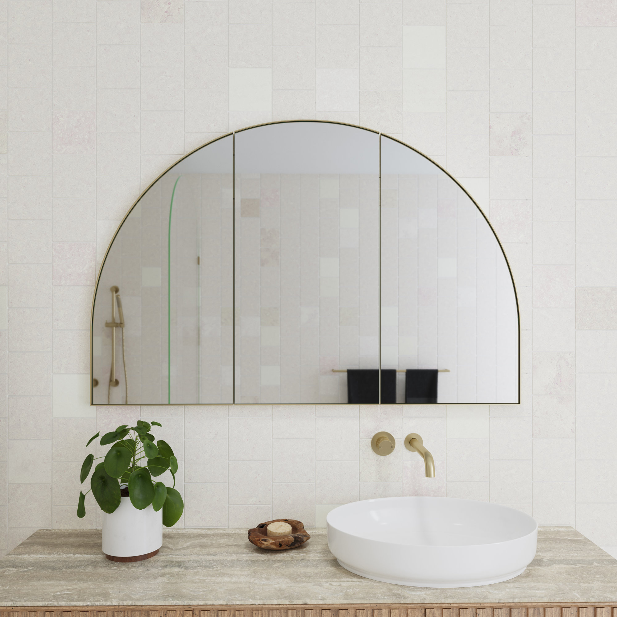 Recessed Framed 3 Doors Medicine Cabinet with 3 shelves, Gold
