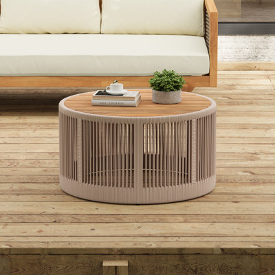 Table basse d'extérieur en corde de rotin et bois d'acacia