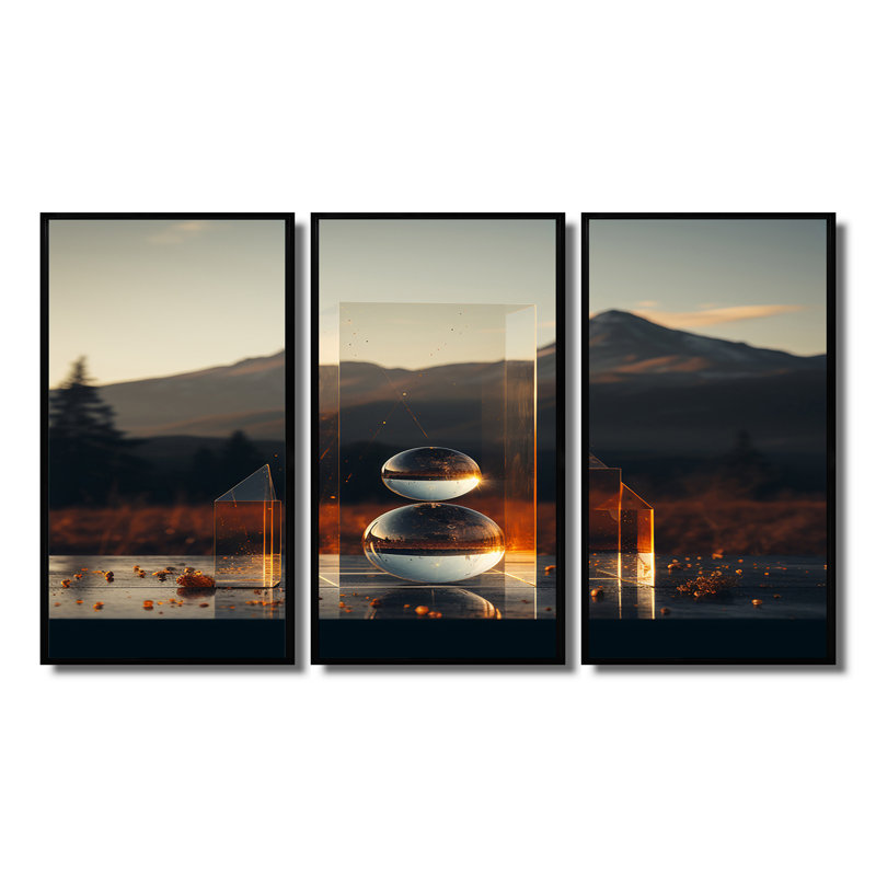 Dillion - Ensemble d'art mural paysage abstrait, Cadre flottant noir, H 40 po x l 60 po x P 1 po