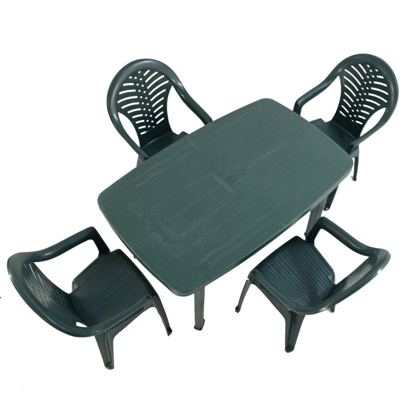 Rimini Rectangular Table with 4 Chairs Garden Set, Green