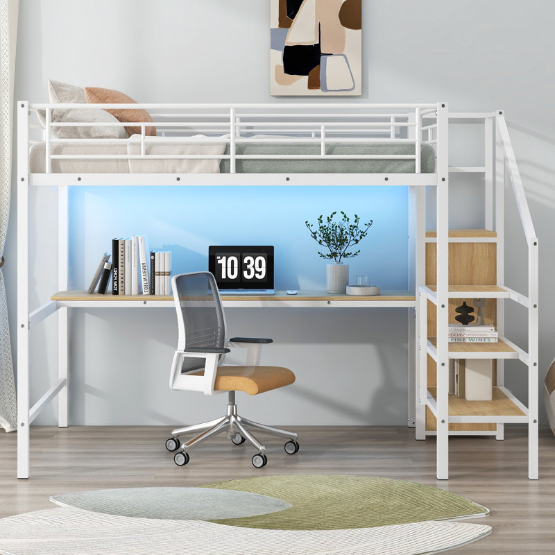 Lit mezzanine en métal avec bureau