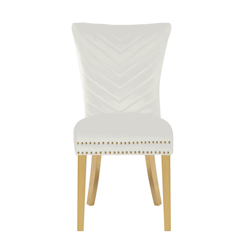 Escalera 20'' H Velvet Upholstered Dining Chair, Beige, Gold