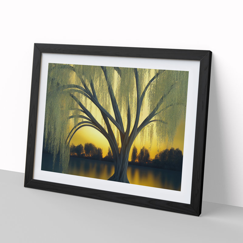 Dramatic Weeping Willow Tree - Single Picture Frame Print, Black Framed, 25cm H x 34cm W x 2cm D