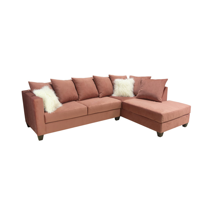 Almondsbury 2-Piece Upholstered Sectional, Right Hand Facing, Pink Velvet