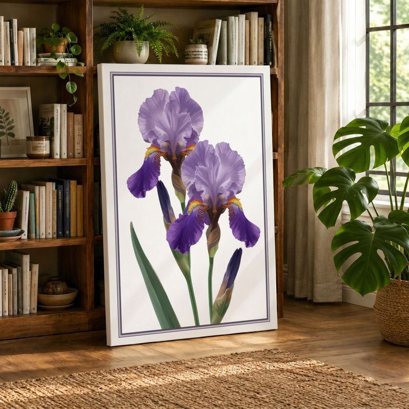 Twin Irises Botanical - Wrapped Canvas, Sage Border, 24x16 - 61.0 x 40.6 cm