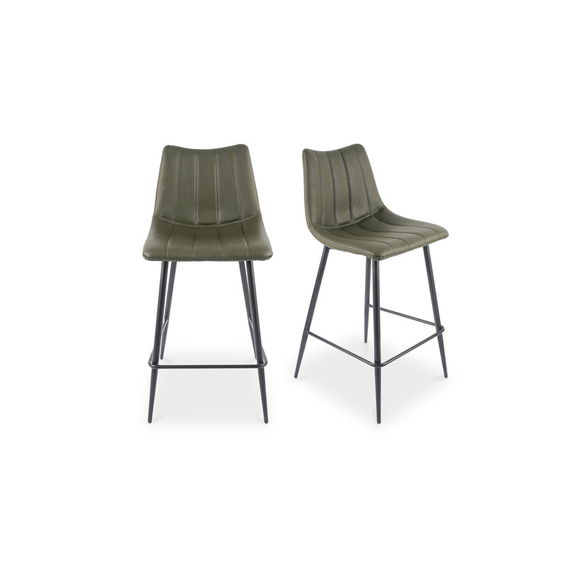 Finnigan Counter & Bar Stool, Counter Stool (26" Seat Height), Light Green/Faux Leather