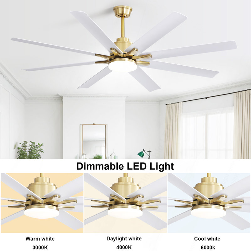 66 Inch Low Profile ABS Ceiling Fan With Dimmable Lights And Smart Remote Control 6 Speed Reversible Noiseless DC Motor For Indoor