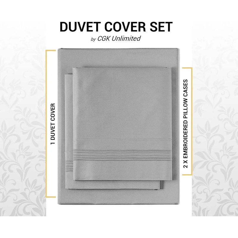 Premium Reversible Duvet Cover Set with Zipper Closure and Corner Ties, Super King Duvet Cover + 2 Standard Pillowcases