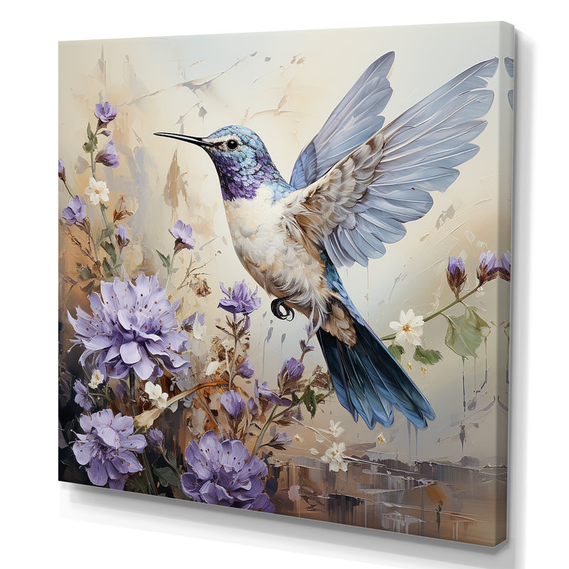 Humminbirds Floral Whimsical Whisper 1 I - Colibri, art mural animal, H 36 po x l 36 po x P 1,5 po, Toile tendue