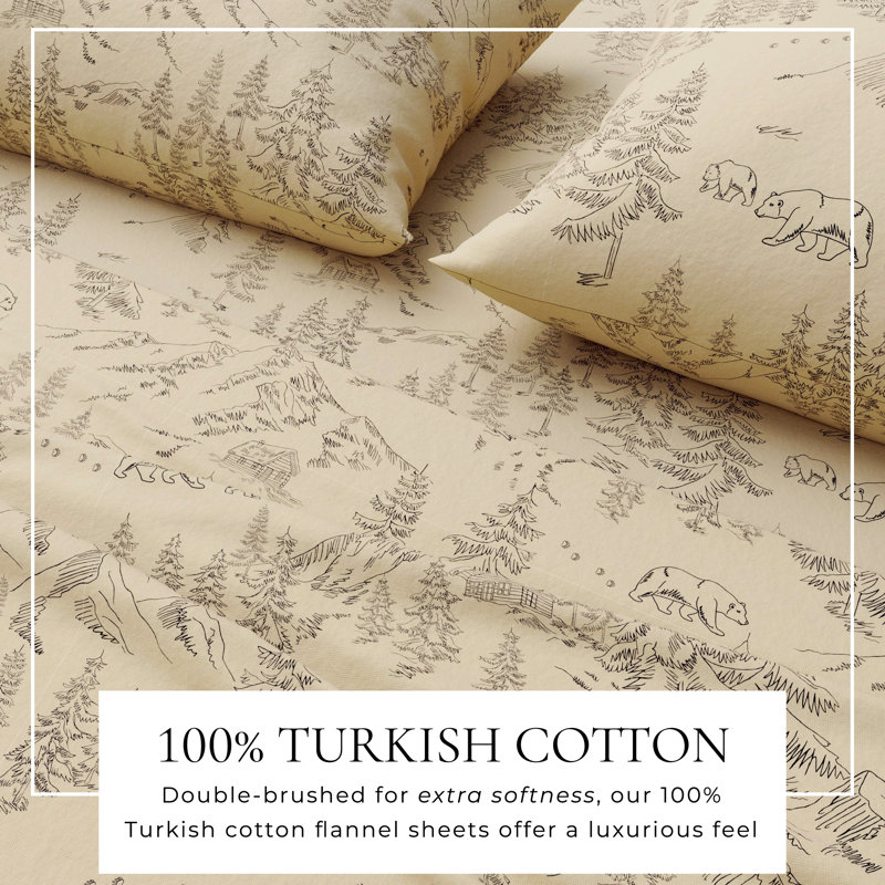 Ensemble de draps 100% flanelle de coton, Double avec 2 taies d'oreiller, Bear Mountain