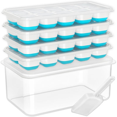 Plateau à glaçons avec couvercle et bac - Paquet de 4 plateaux à glaçons en silicone pour congélateur, ensembles de seaux à glace empilables avec récipient de rangement et pelle pour cuisine, véhicule récréatif, cocktail, café