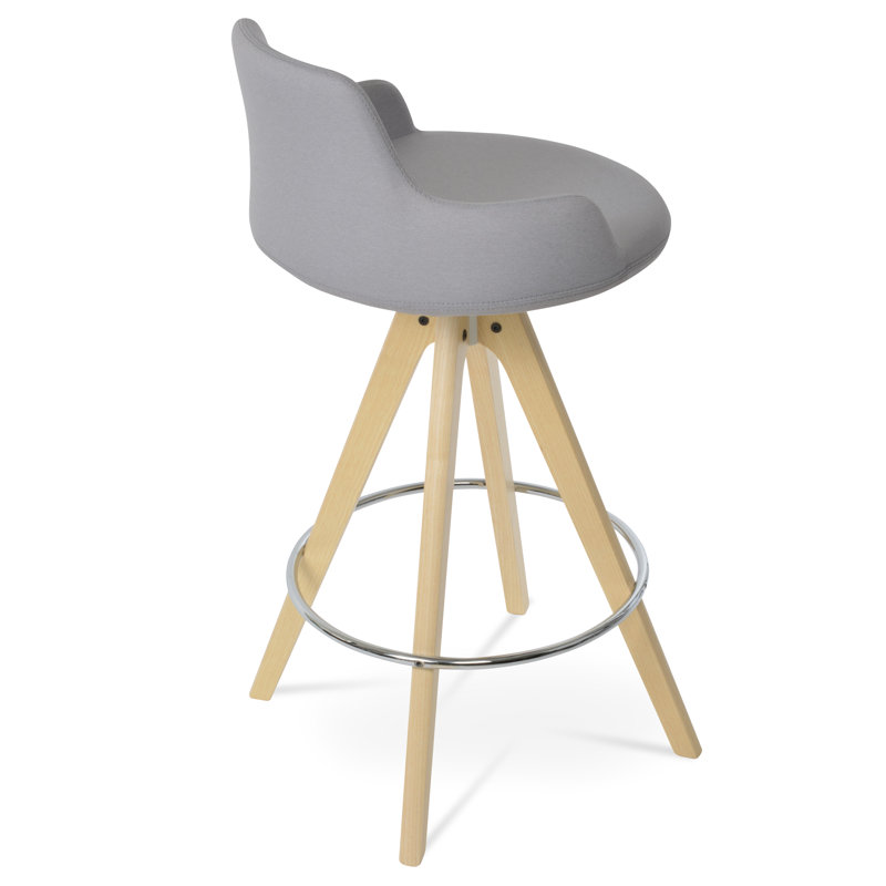 Tabouret de bar et de comptoir, Tabouret de comptoir (siège d'une hauteur de 24,5, Naturel, Tissu gris pâle