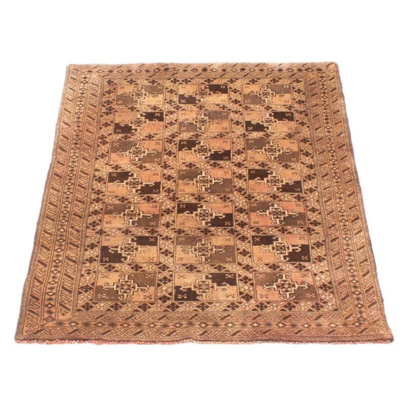 Tapis brun Baluch unique fait à la main de conception unique 3 pi 1 po x 4 pi 4 po