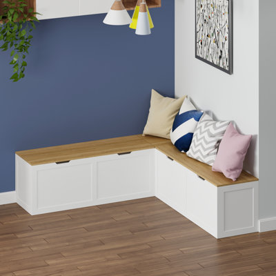 L-Shaped Shoe Bench  Corner Breakfast Nook Bench With Storage Space For Entryway