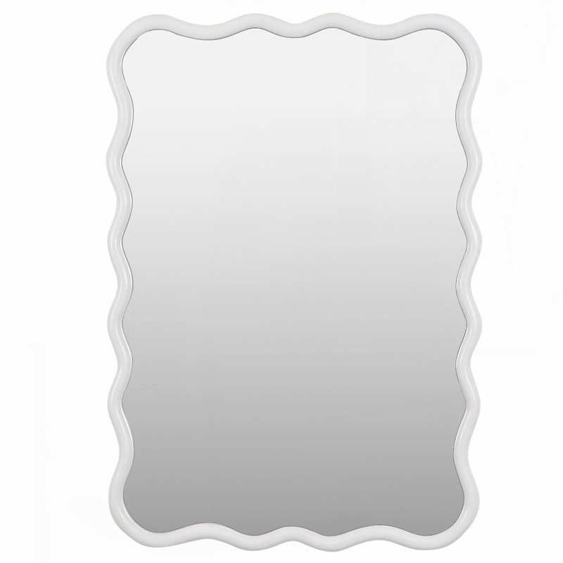 Solid Wood Wavy Rectangle Mirror, 39.76" x 27.95", White, Rectangle
