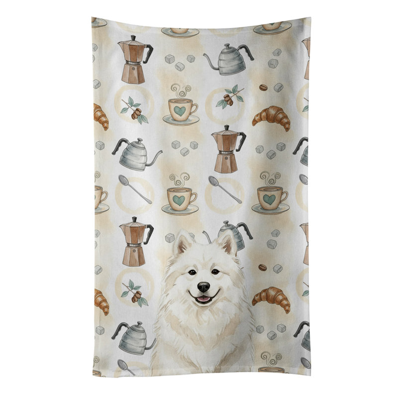 Cream Samoyed Coffee Bar Kitchen Towel, Cream Samoyed