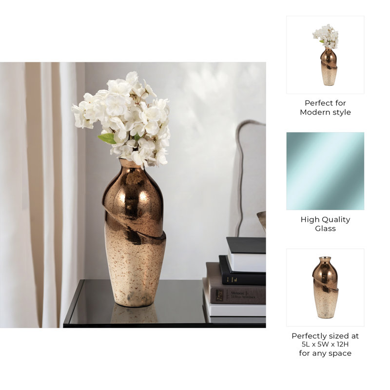 Decorative Two-tone Glass Table Vase for Home Decor - Elegant Flower Vase Accent for Living Room or Bedroom Display - Bronze