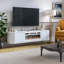 Meuble télé moderne 85 po avec éclairage à DEL 16 couleurs Seroki, foyer électrique, finition brillante-2055355168