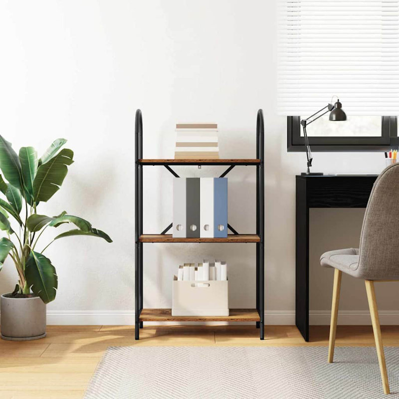  Bookshelf Engineered Wood, (3 Shelves) 109cm. H x 60cm. W x 30cm. D, Old Wood