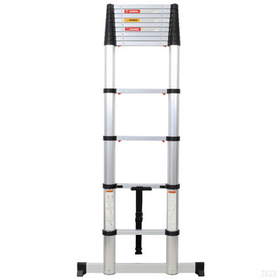 12.5FT Telescopic Ladder Aluminum Ladder With Non-Slip Feet, Slow Down Safety Function With Stabilizer Portable Extension Ladder For Household And Outdoor Working, 330Lb Capacity
