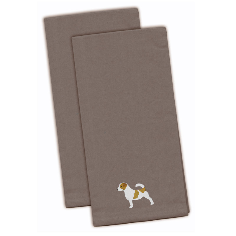 Serviette de cuisine à broderie à broderie terrier jack d’olivier, Gris, H 28 po x l 19 po x P 0,1 po