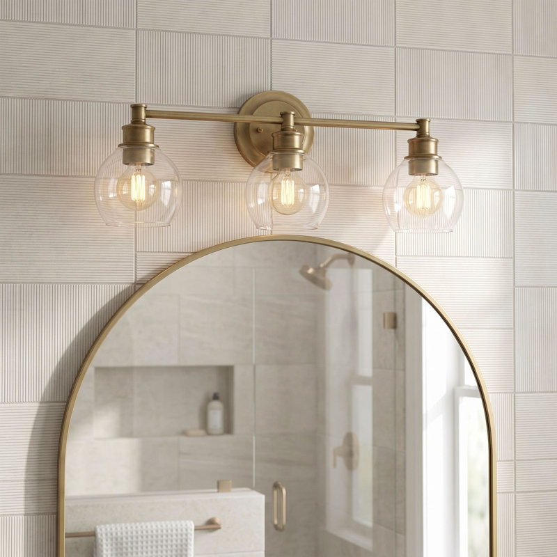 Mid-Century 3 - Light Dimmable Vanity Light, Aged Brass