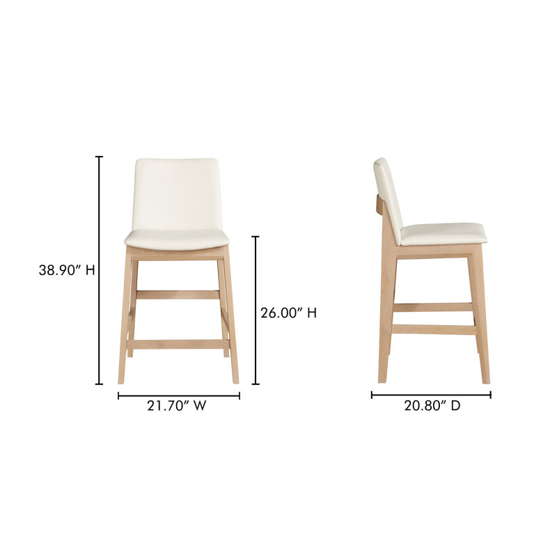 Tabouret de comptoir Anrey en PVC blanc, Chêne, Tabouret de comptoir (siège d'une hauteur de 26 p