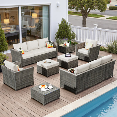 Ensemble de conversation modulaire en rotin avec coussins 8 pièces Darihanna