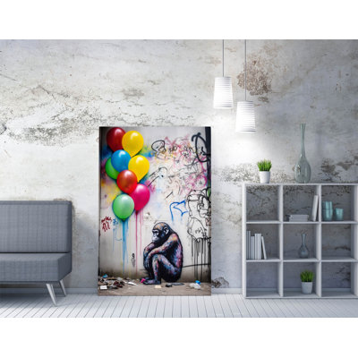 Colourful Graffiti Monkey with Bunch of Balloons Canvas Wall Art Print Picture