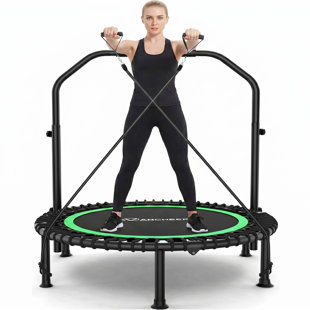 48" Foldable Mini Trampoline,Max Load 550Lbs Indoor Trampoline,With 4 Level Adjustable Foam Handle And Resistance Bands,Adult Exercise Trampoline For Home, Garden, And Gym