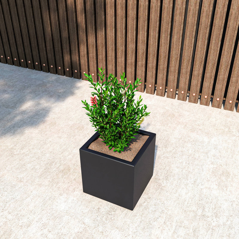 Urta Square Fiberstone Planter Modern Handmade MGO Clay Plant Pot with Drainage Holes for Indoor & Outdoor Use, Black