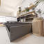 Lit plateforme gris en bois avec tête de lit, tablette et 2 tiroirs