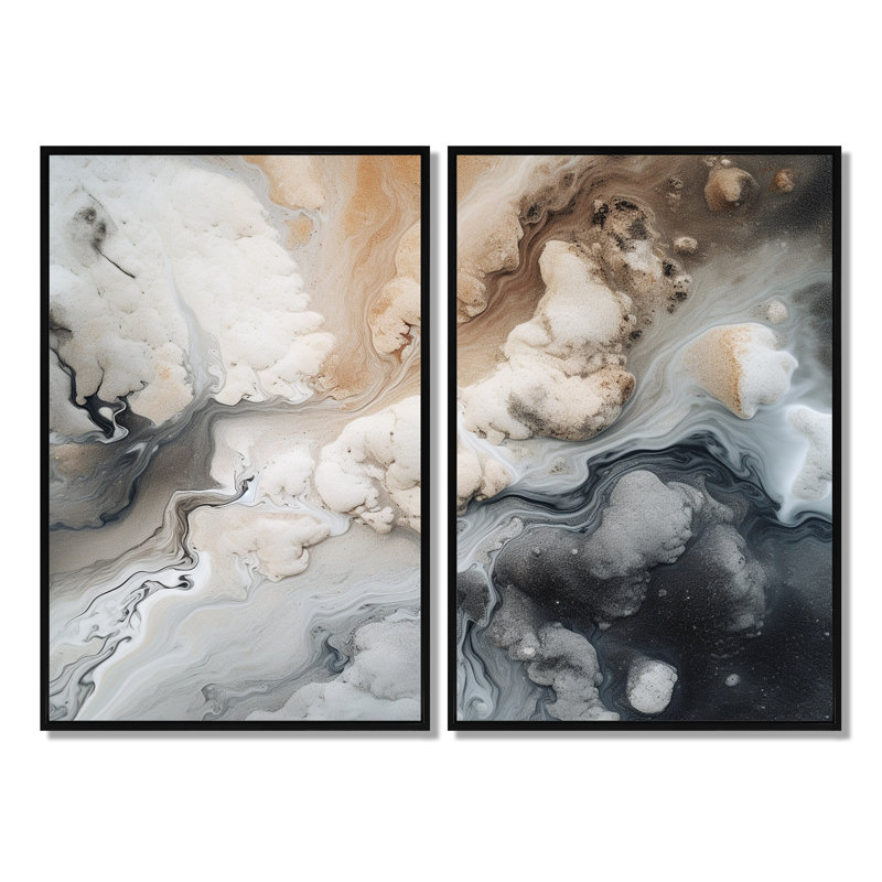 Marbre abstrait avec copie de l'espace III - impressions sur toile grises 2 panneaux, Black, 36" H x 48" W