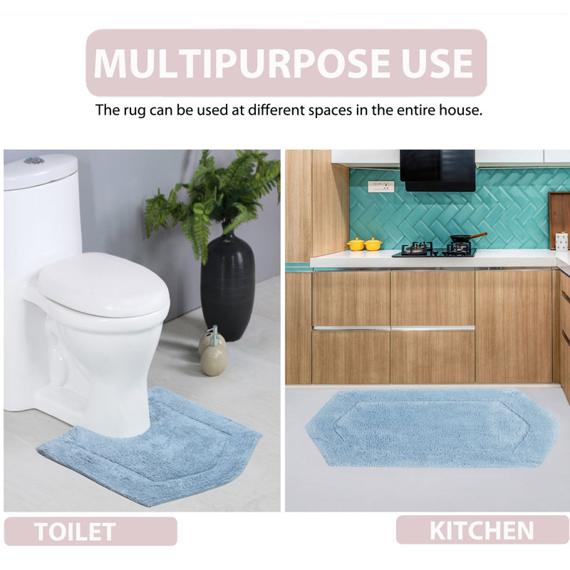 Morissette 100% Cotton Bath Rug, Non-Slip, Quicky Dry, Machine Washable, Absorbent - 3 Piece Set, Blue
