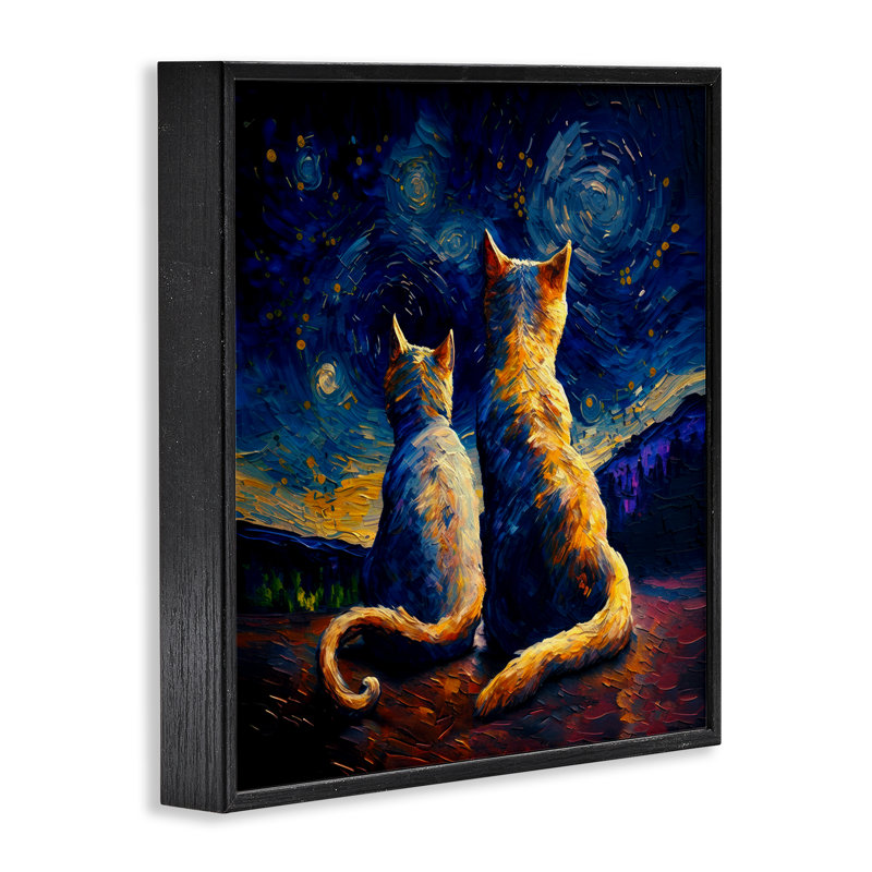 «Swirled Night Sky Cats», estampe numérique par Svetlana Aleynikova, H 17 po x l 17 po, Giclée encadrée noir minuit
