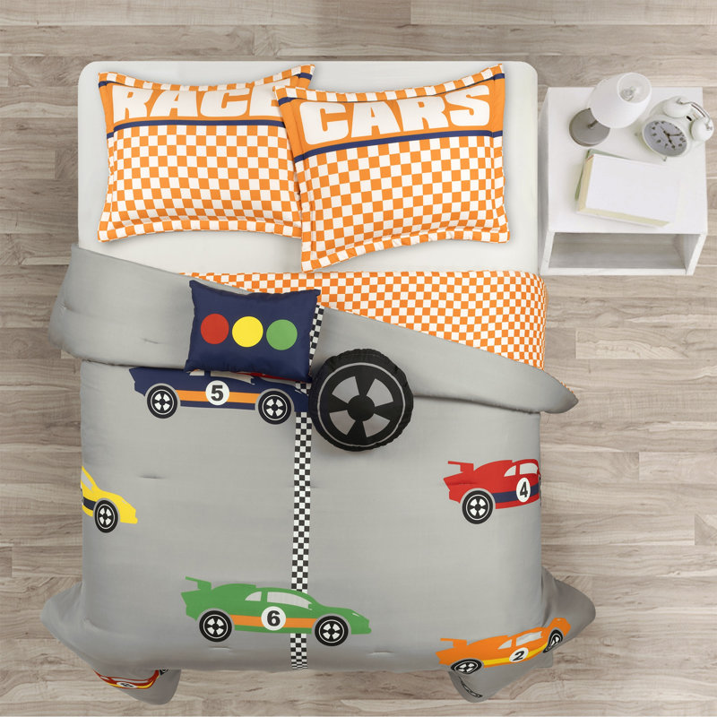 Gray/Orange 5 Piece Comforter Set, Queen Comforter + 4 Standard Shams, Gray/Orange