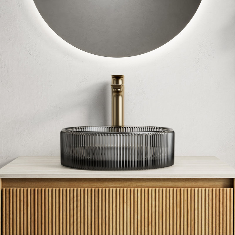 Transparent Black 14.24*4.64inch Round Crystal Glass Bathroom Sink Without Faucet, Clean And Refreshing Look, Long - Lasting For Regular Care, Suits Various Countertop Styles, Drain Stopper Advice