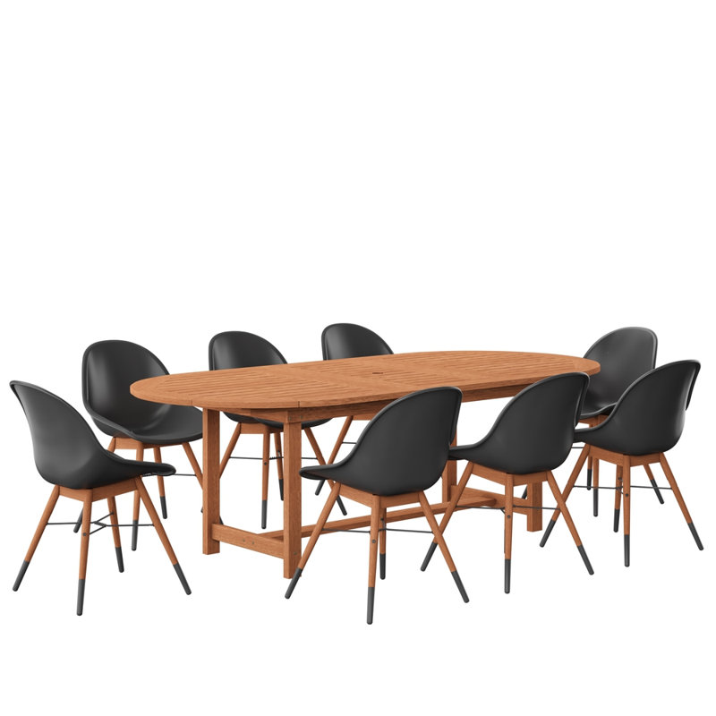 Ensemble repas d'extérieur en bois 9 pièces Como