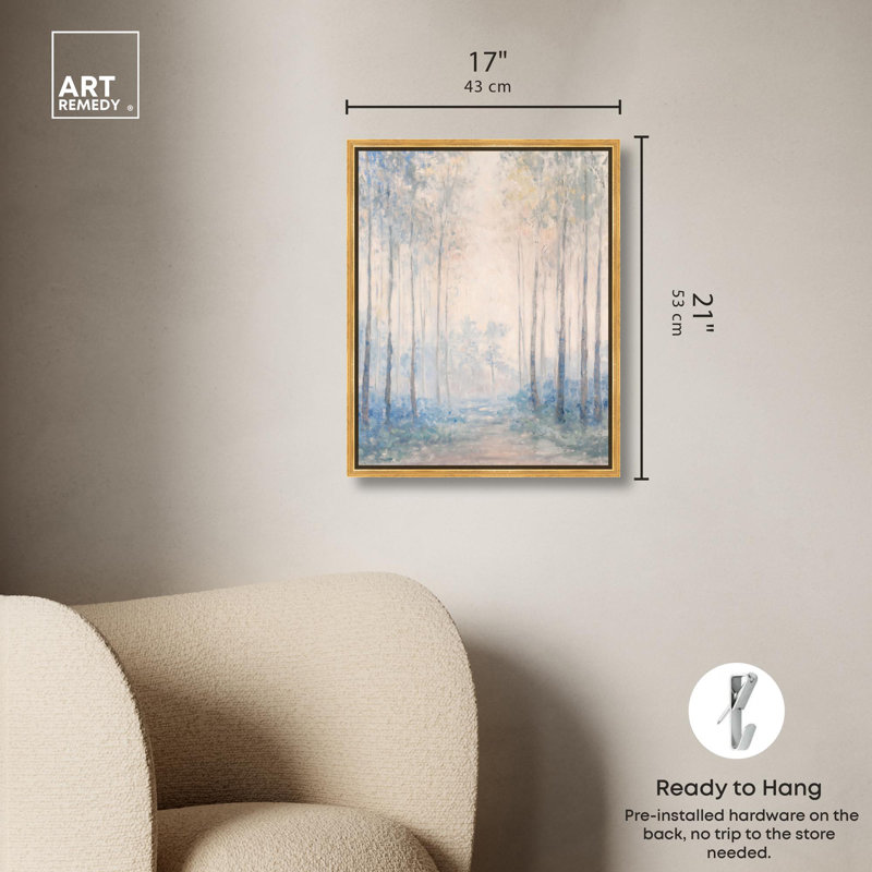 Toile grise indigo Serenity par Art Remedy, H 21 po x l 17 po, Cadre flottant doré