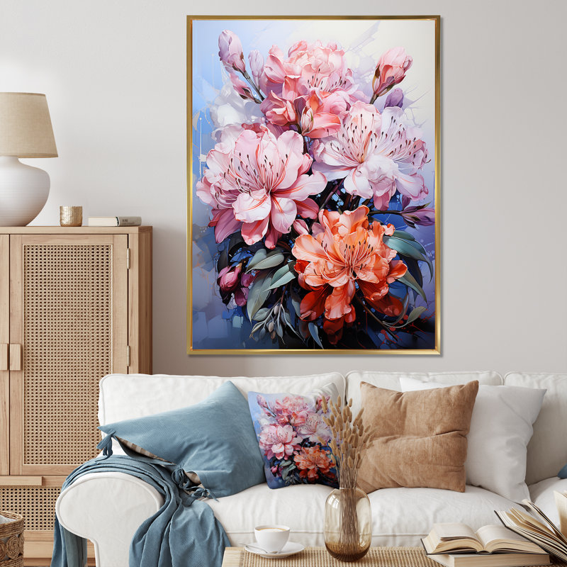 Rhododendron Pink Collage I, reproduction d'art sur toile, H 20 po x l 12 po x P 1 po, Or